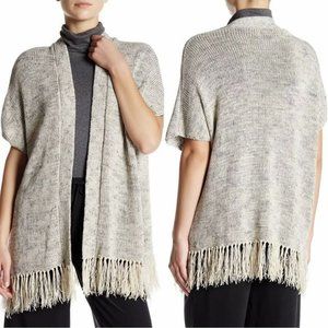 Joie Sona Open Front Cardigan Heather Gray Fringe Hem Poncho XXS Linen blend